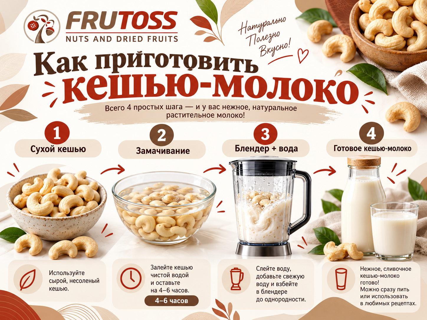 Как приготовить молоко из кешью в домашних условиях пошагово